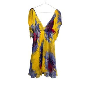 Diane von Furstenberg Jasper Silk Floral Mini Dress Womens 8 Yellow